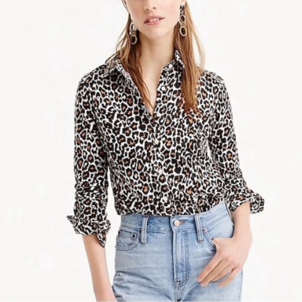 J.Crew Linen/Cotton Leopard Print Button Down Shirt